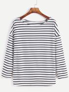 Shein Black White Striped Dropped Shoulder Seam T-shirt
