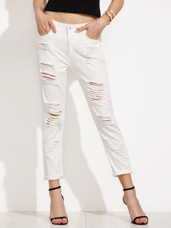 Shein White Ripped Skinny Jeans