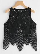 Shein Scallop Hem Hollow Out Floral Lace Tank Top