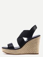 Shein Faux Leather & Elastic Strap Wedges - Black