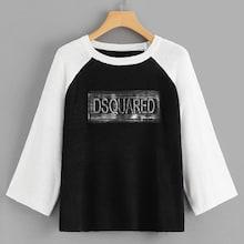 Shein Contrast Raglan Sleeve Letter Pattern Jumper