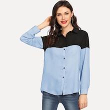 Shein Two Tone Curved Hem Shirt