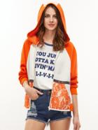 Shein Contrast Lace Applique Pocket Zip Up Hoodie