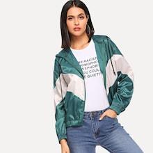 Shein Zip Up Color Block Hoodie Jacket