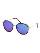 Shein Floral Frame Metal Arm Blue Mirrored Lens Sunglasses