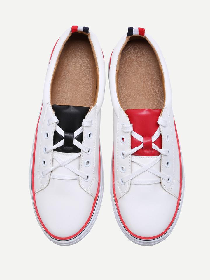 Shein White Contrast Trim Lace Up Sneakers