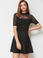 Shein Flower Patch Eyelet Shoulder Princess Seam Dress