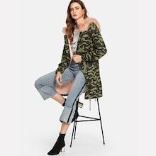 Shein Faux Fur Detail Fleece Lined Camo Parka Coat