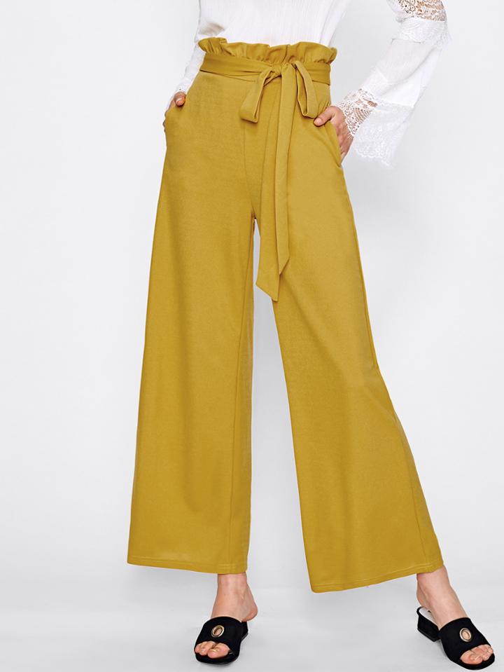 Shein Belted Ruffle Waist Palazzo Pants