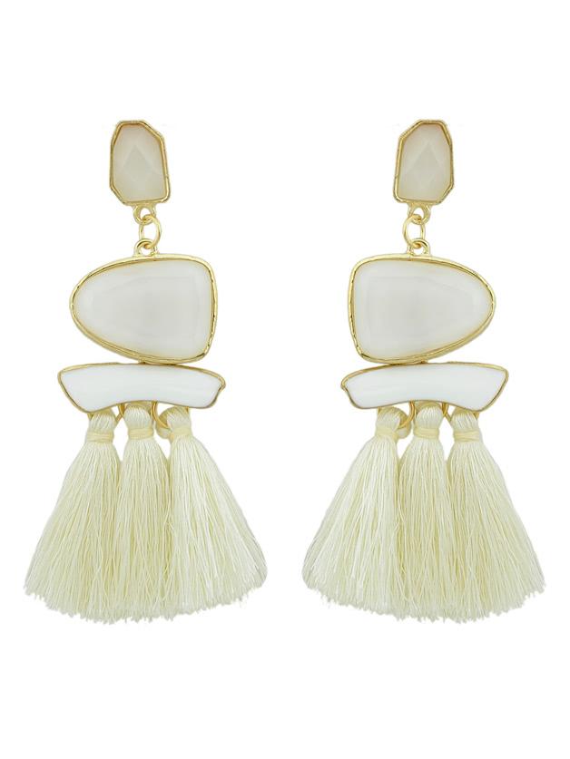 Shein Beige Bohemian Style Ethnic Statement Big Tassel Drop Earrings