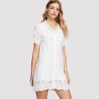 Shein Laddering Lace Detail Eyelet Embroidered Button Up Dress