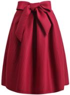 Shein Wine Red Bow Vertical Stripe Skirt