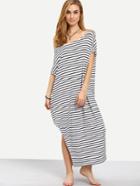 Shein Black White Striped Split Side Maxi Dress