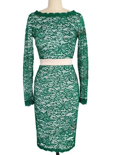 Shein Green Round Neck Lace Pencil Dress