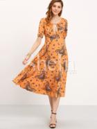 Shein Yellow Short Sleeve Vintage Print Dress