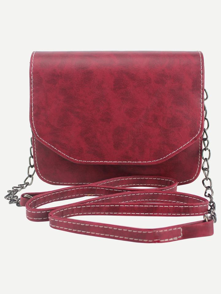 Shein Red Distressed Faux Leather Flap Bag