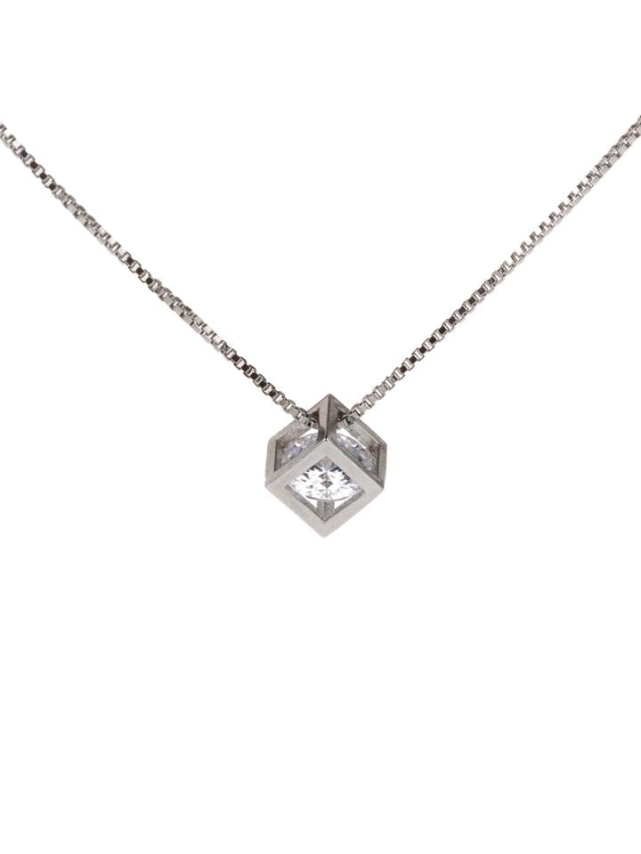 Shein White Diamond Love Rubik Pendant Necklace