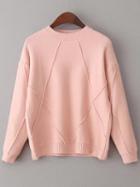 Shein Pink Crew Neck Ribbed Trim Sweater