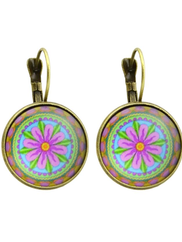 Shein Bronze Ethnic Flower Plain Round Hoop Earrings For Women