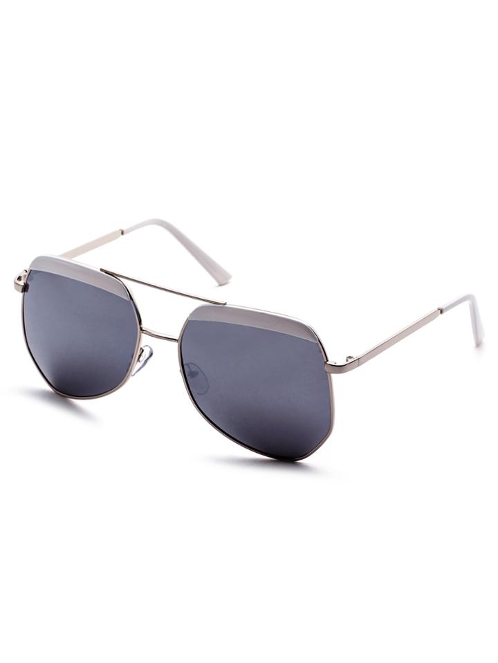 Shein Silver Frame White Trim Double Bridge Sunglasses