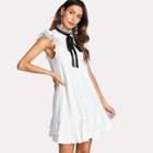 Shein Tie Neck Frill Trim Layered Hem Dress