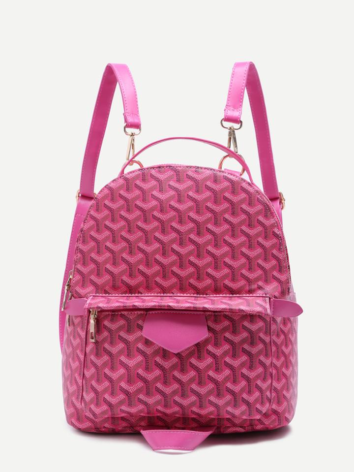 Shein Pink Print Pu Front Pocket Backpack