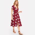 Shein Button Front Flower Embroidered Shell Dress