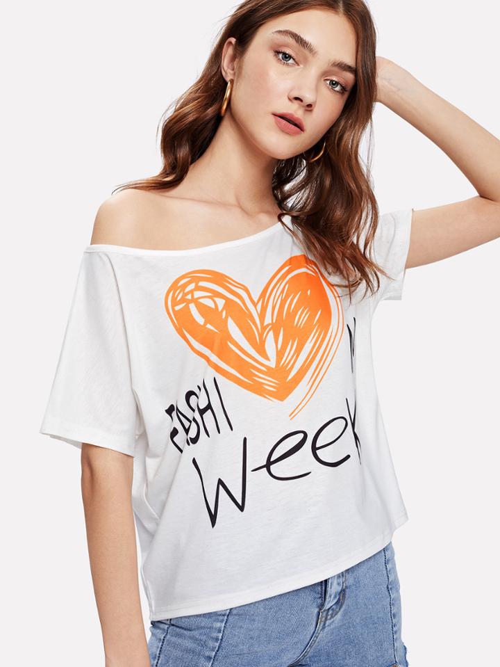 Shein Asymmetric Shoulder Graphic Tee
