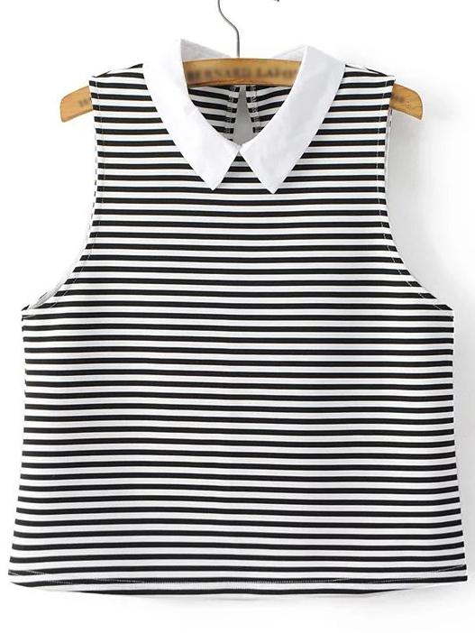 Shein Black And White Peter Pan Collar Stripe Tank Top