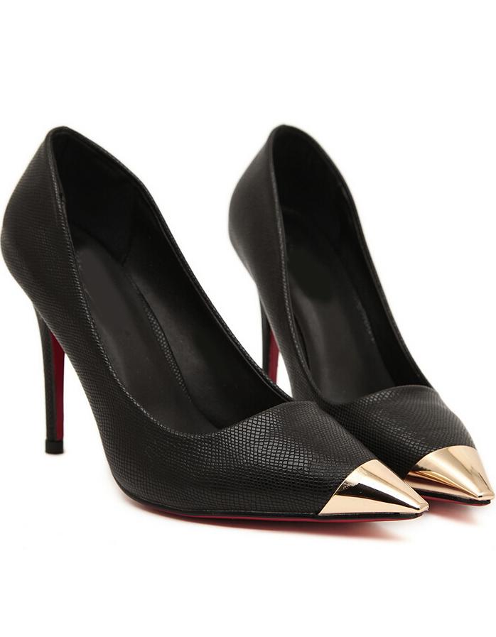 Shein Black Metal Point Toe High Heel Shoes