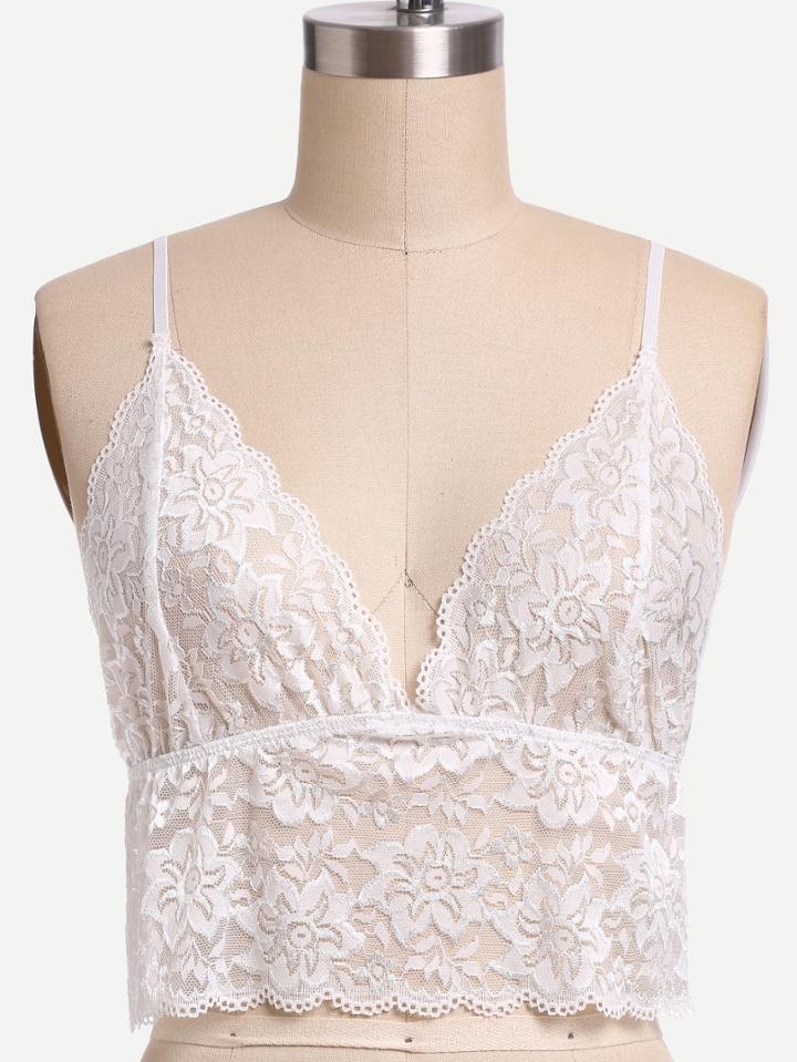 Shein Crop Sheer Lace Cami Top - White