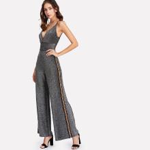 Shein Contrast Tape Side Glitter Cami Jumpsuit