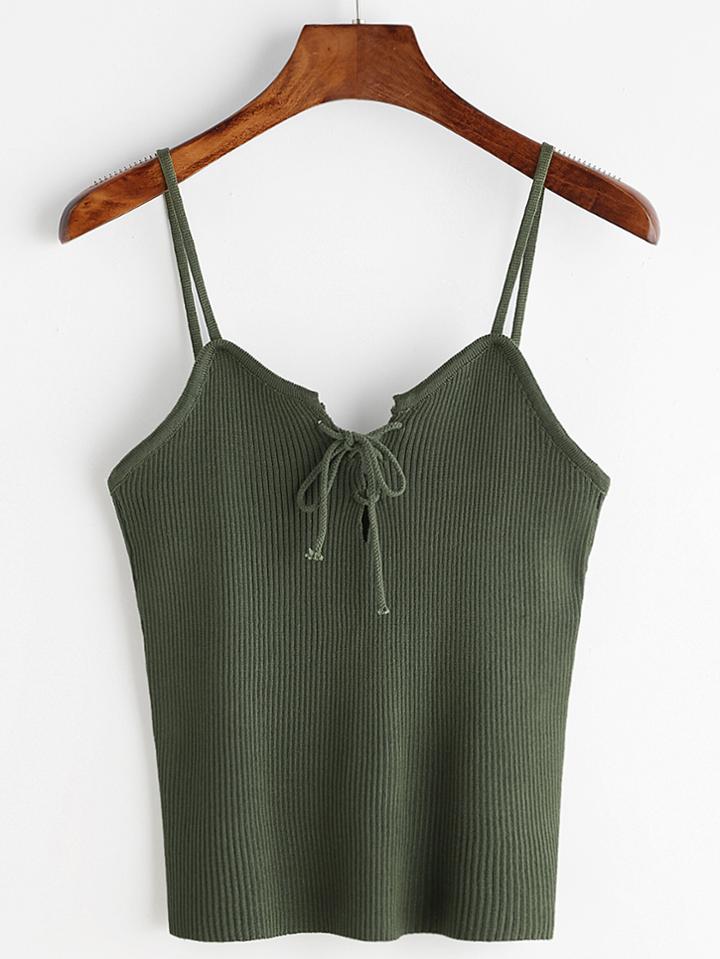 Shein Lace Up Front Ribbed Knitted Cami Top