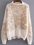 Shein Apricot Flower Detail Drop Shoulder Mohair Sweater