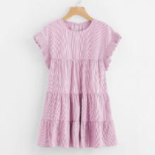 Shein Vertical-striped Tiered Peasant Frill Dress