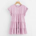 Shein Vertical-striped Tiered Peasant Frill Dress