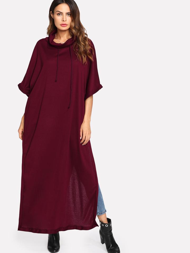 Shein Drawstring Neck Slit Side Kaftan Dress