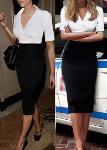 Rosewe Black And White V Neck Sheath Dress