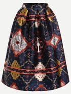 Shein Navy Tribal Print Box Pleated Volume Skirt