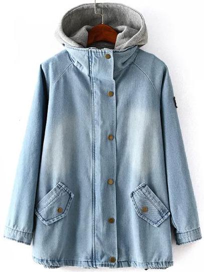 Shein Blue Hooded Bleached Denim Boyfriend Trends Jean Swish Two Pieces Coat