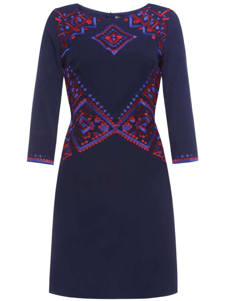 Shein Navy Vintage Embroidered Shift Dress