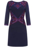 Shein Navy Vintage Embroidered Shift Dress