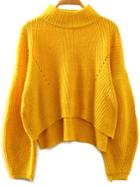 Shein Yellow Stand Collar Lantern Sleeve Crop Sweater