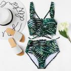 Shein Lace-up Leaf Print Bikini Set