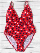 Shein Red Star Print V Neck One-piece Swimwear