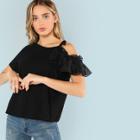 Shein Asymmetrical Sleeve Mesh Detail Tee