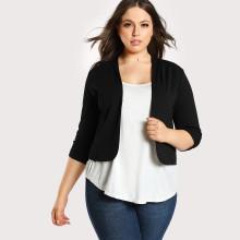 Shein Plus Shirred Cuff Stretch Knit Blazer