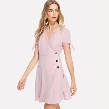 Shein Knot Cuff Surplice Wrap Dress