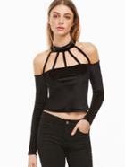 Shein Black Strappy Halter Neck Crop Velvet Top