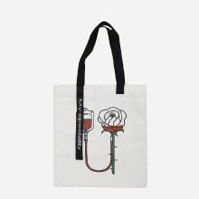 Shein Flower Print Canvas Tote Bag
